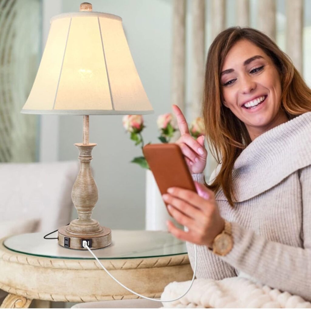 Functional Bedside Desk Lamp for Nightstands and Desks charging port