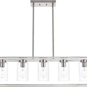 Modern Linear Glass Chandelier Brushed Nickel Contemporary Kitchen Island 1