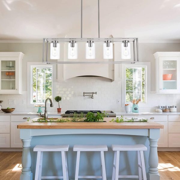 Modern Linear Glass Chandelier Brushed Nickel Contemporary Kitchen Island 2