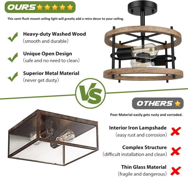 Retro Semi Flush Mount Rustic Vintage Ceiling Light comparison