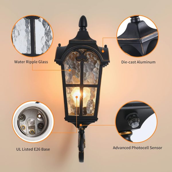 Wall Light Fixtures Black Roman with Dusk to Dawn Sensor details